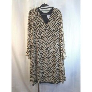 Vintage 80s Silk Animal Print Dress Size 12 Chiffon Tiger Brown Flowy Knee (H02)